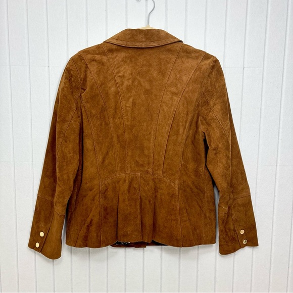 Isaac Mizrahi Leather Suede Motorcycle Moto Jacket Brown Gold Size 12 - Picture 5 of 13